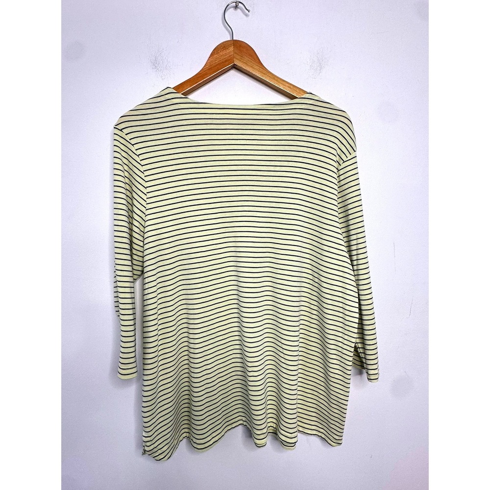 J.Jill V-Neck Tee Women XL Yellow Striped 3/4 Sleeve Casual Knit Top - Picture 6 of 7